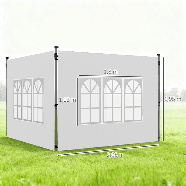 Seitenwand-Set für Pavillon mit 3 Bogenfenstern, Maße 2,95 Meter Breite und 1,95 Meter Höhe.