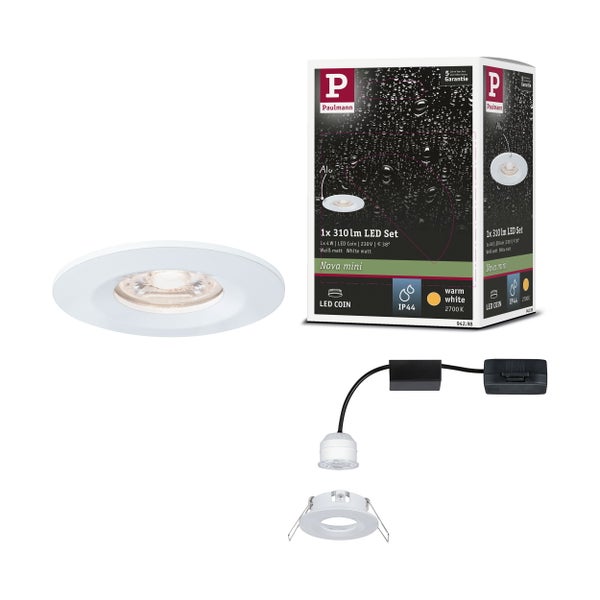LED Einbauleuchte Nova Mini Coin Einzelleuchte starr IP44 rund 65mm Coin 4W 310lm 230V 2700K Weiß matt
