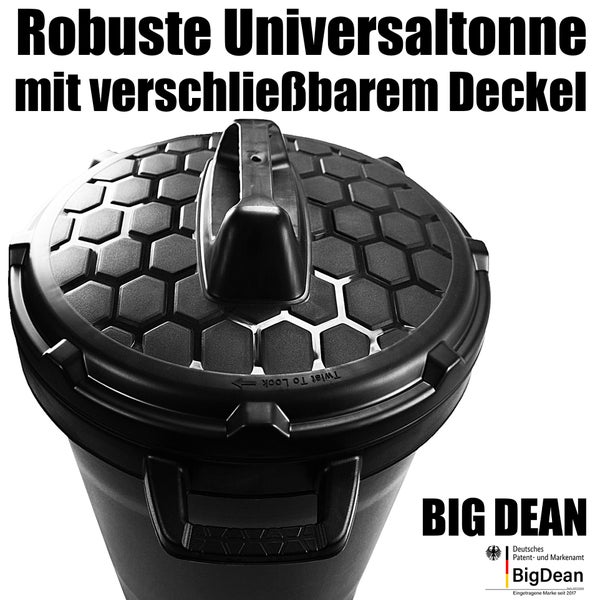 BigDean Universal Allzwecktonne Mülltonne 90 Liter Tonne XL Universaltonne Universaleimer schwarz mit Deckel Plastiktonne Regenfass Wassertonne Regenauffangbehälter