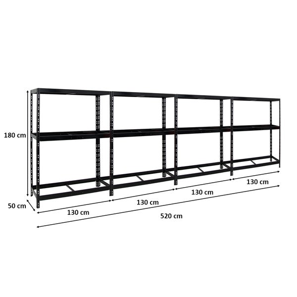 PROREGAL Mega Deal 4x Reifenregal Tiger mit Fachboden HxBxT 180 x 130 x 50 cm Bis Zu Insgesamt 48 Reifen Schwarz