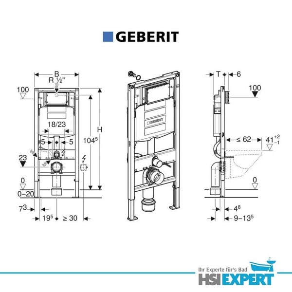 Geberit Installationssystem mit Maßangaben