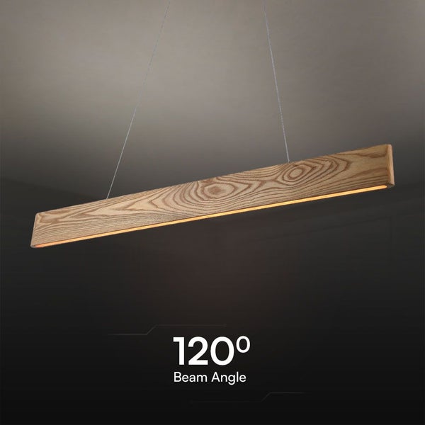 Hängelampe aus Holz mit einem Abstrahlwinkel von 120 Grad