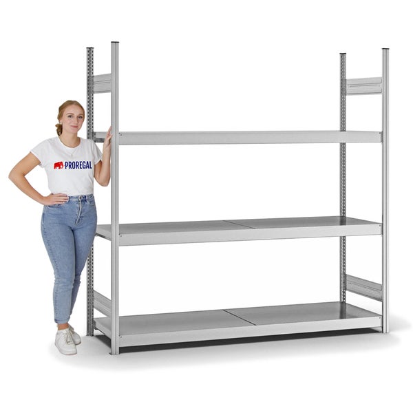 PROREGAL Weitspannregal Stecksystem T-Profil Grundregal HxBxT 200x200x50 cm 3 Ebenen Stahlplatten Fachboden Fachlast 350 kg Verzinkt