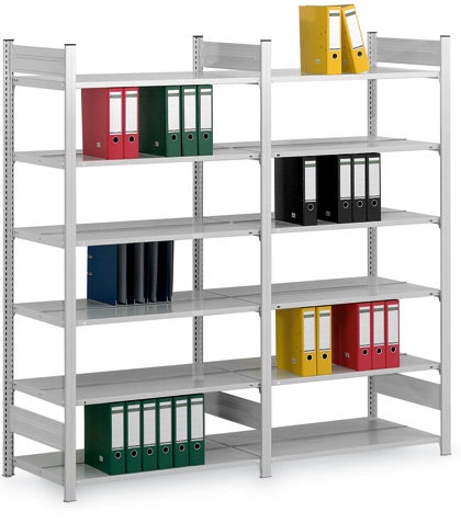 PROREGAL Aktenregal Stecksystem T-Profil Grundregal HxBxT 200 x 75 x 60 cm 6 Ebenen Fachlast 90 kg Beidseitig Nutzbar Lichtgrau