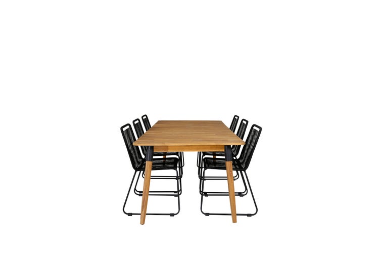Julian Gartenset Tisch 100x210cm und 6 Stühle stabelS Lindos schwarz, natur.
