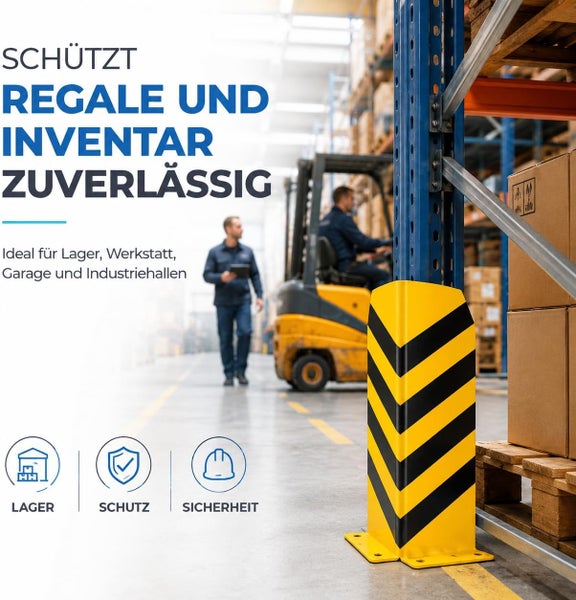 Rammschutz für Regalpfosten im Lager, robuster Kantenschutz zur Sicherung von Regalen und Inventar.