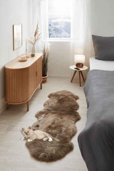 Doppeltes Schaffell 60 x 160 cm in Taupe
