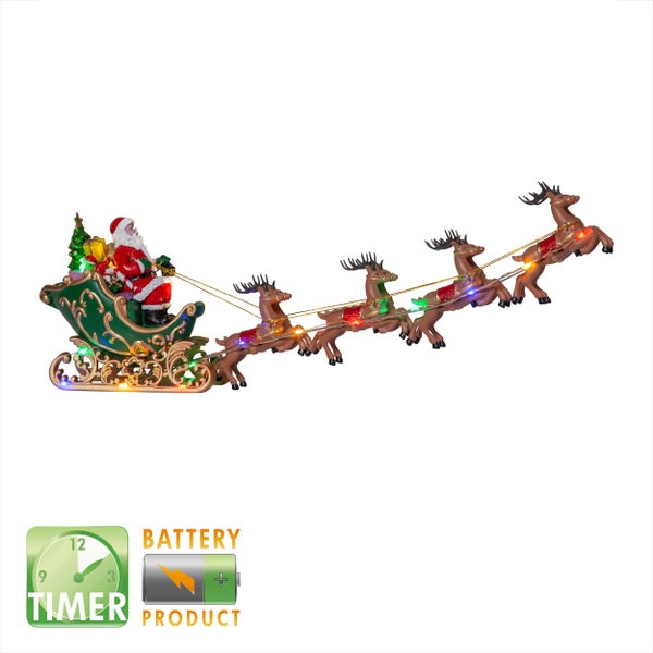 Weihnachtsdekoration Schlitten mit Rentieren, mit Batteriebetrieb und Timer