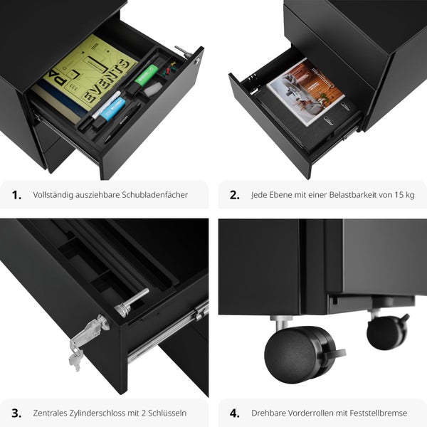 Aktenrollschrank tectake Magna 39 x 45 x 55 cm aus pulverbeschichtetem Stahl schwarz