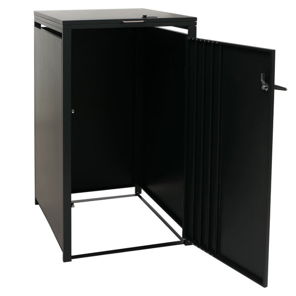 Mülltonnenbox aus Metall mit geöffneter Tür