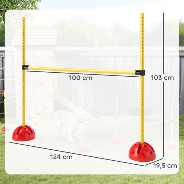 PawHut Agility Set Hunde 4-teiliges befüllbar Agility-Ausrüstung für Hundetraining Steckhürdenset mit höhenverstellbar Hürden Tragetasche Trainingszubehör Koordinationstraining für Spiele Training
