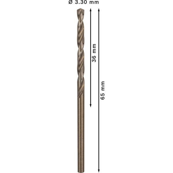 Metallbohrer mit einer Größe von 3,30 mm und einer Länge von 65 mm.