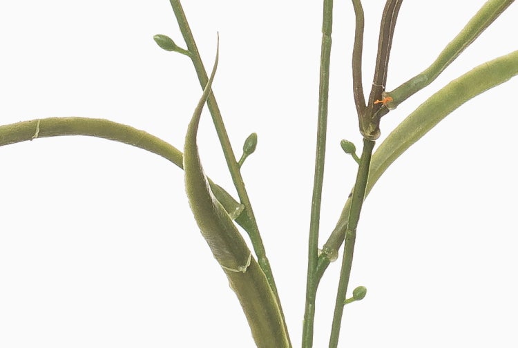 Künstlicher Zweig mit grünen Blättern an einem braunen Stiel.