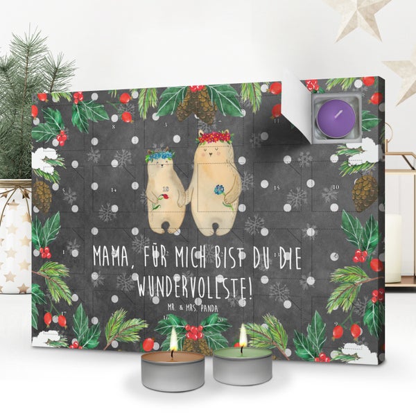 Mr. & Mrs. Panda Duftkerzen Adventskalender Bären mit Blumenkranz - Schwarz