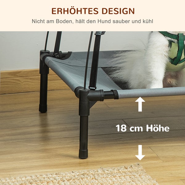 PawHut Hundebett, L76 x B61 x H73 cm, Metall, Oxford, Netzstoff, Taftstoff, Grau+Schwarz