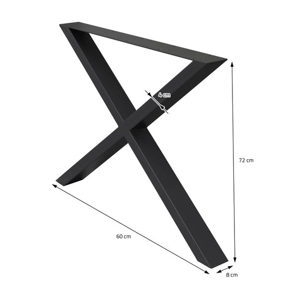 ECD Germany 2x Tischbeine X-Design X-Form, 60 x 72 cm, Schwarz, pulverbeschichtete Stahl, Industriedesign, Metall Tischkufen Tischuntergestell Tischgestell Möbelfüße, für Esstisch Schreibtisch
