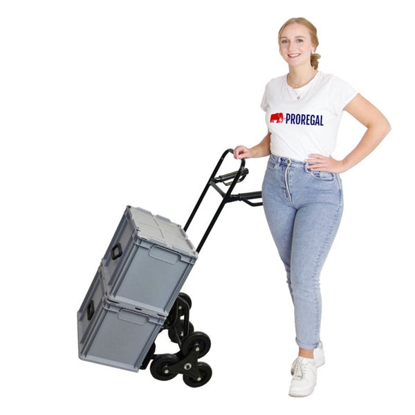 PROREGAL Treppensackkarre ODIN All Black, HxBxT 111x60x43cm, Tragkraft 200kg, Hartgummi-Bereifung, Schwarz