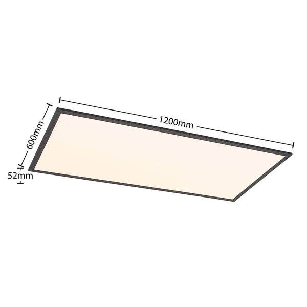 Flaches, rechteckiges LED-Panel mit Abmessungen von 1200 Millimetern Länge, 600 Millimetern Breite und 52 Millimetern Höhe.