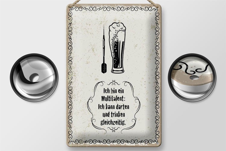 Blechschild Spruch Multitalent kann trinken darten 20x30cm