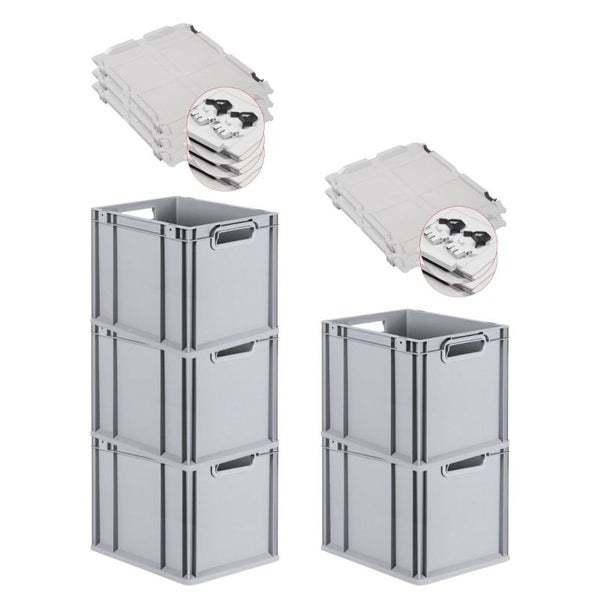 PROREGAL Spar Set 5x Eurobox Nextgen Economy Mit Scharnierdeckel & Schwarzen Schiebeschnappverschlüssen Griffe Offen HxBxT 32 x 30 x 40 cm 30 Liter