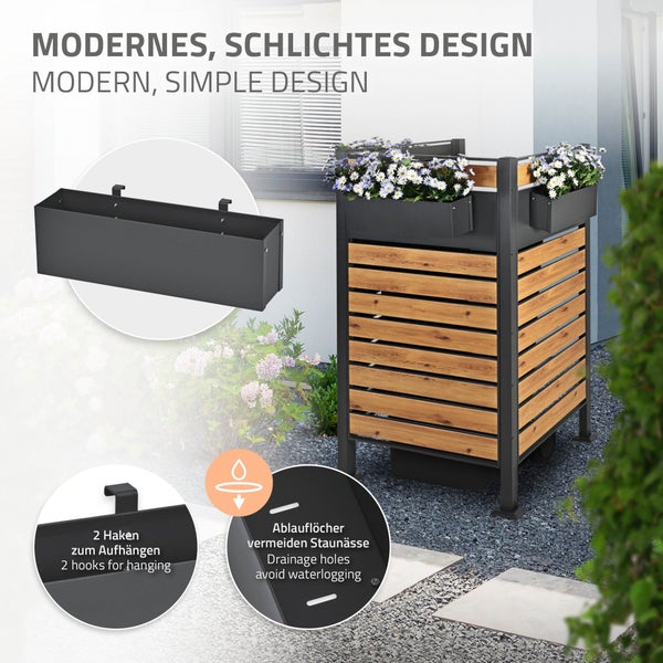 ML-Design Blumenkasten für Mülltonnenverkleidung und Balkon, Stahl, 50x12x15 cm, Anthrazit, mit Halterung, Metall Pflanzkasten für Mülltonnen Sichtschutz & Mülltonnenbox, Balkonkasten Geländerkasten
