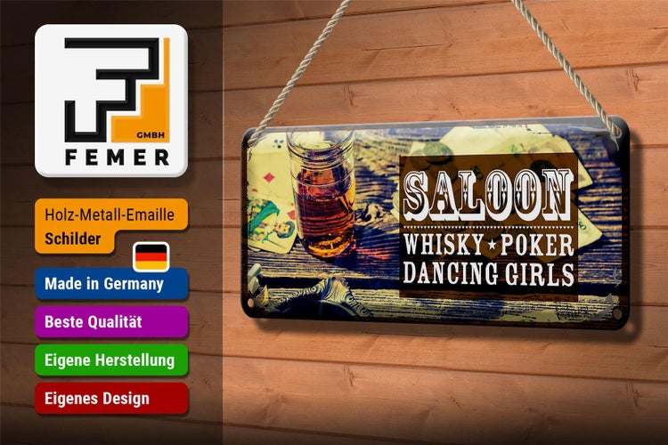 Blechschild Spruch Saloon Whisky Poker Dancing girls 27x10cm