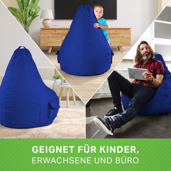 Green Bean 2er Set Sitzsack + Hocker - fertig befüllt - robust waschbar schmutzabweisend - Kinder & Erwachsene Bean Bag Bodenkissen Lounge Sitzhocker Relax-Sessel Gamer Gamingstuhl Pouf - Blau