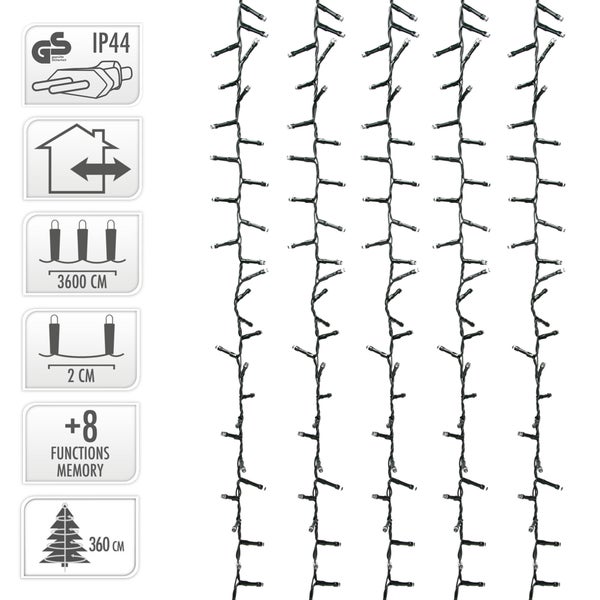 ECD Germany LED Lichterkette 36m Länge, 1800 LEDs, Kaltweiß, 3m Stromkabel, IP44, Clusterlichterkette Büschellichterkette für Weihnachten Weihnachtsbaum Weihnachtsbeleuchtung, für Innen und Außen