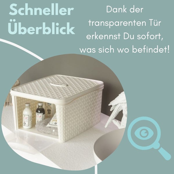 Aufbewahrungsbox mit transparentem Deckel im Badezimmer