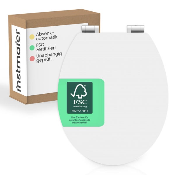 Instmarer Toilettensitz mit Absenkautomatik und FSC Zertifizierung in der Verpackung