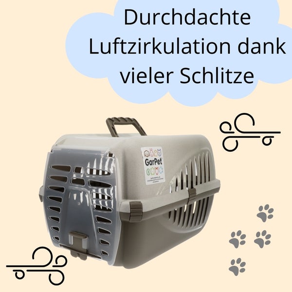 Graue GarPet Transportbox für Haustiere mit Luftschlitzen