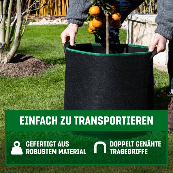 GardenGloss Pflanzsack (3 Stück) - 60L Pflanztasche aus Vliesstoff - Pflanzentasche für Kartoffeln, Tomaten und Erdbeeren - Farbe Schwarz - Verwendung im Innen- und Außenbereich