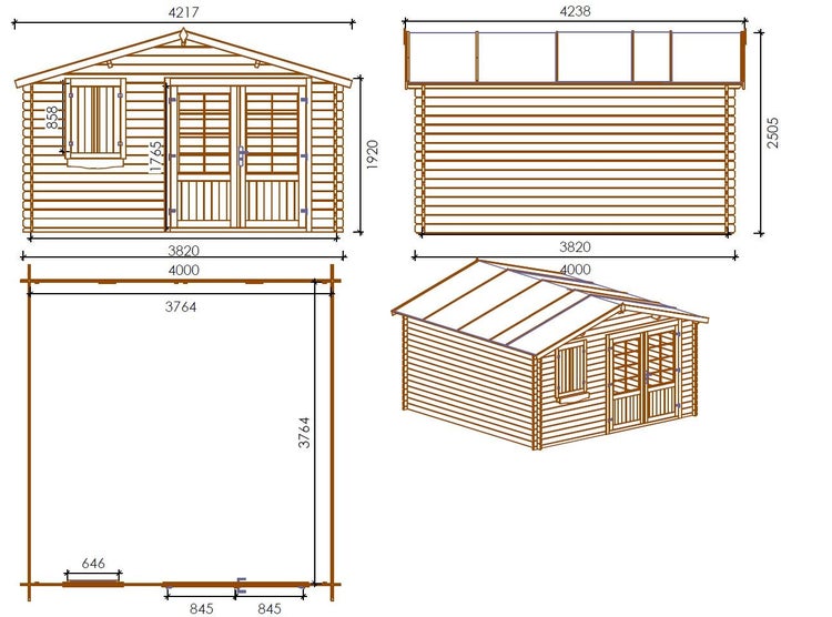 Gartenhaus, Gerätehaus 16m2 - 4x4m - 28mm - Imprägniert