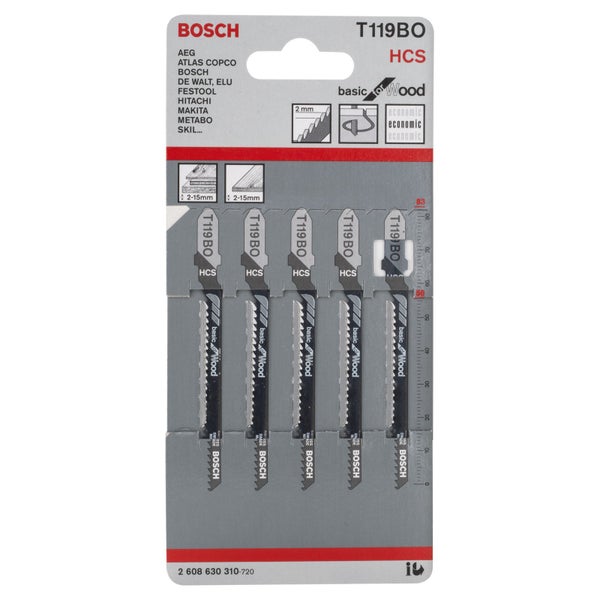 Bosch 5x Stichsägeblatt T 119 BO Basic for Wood - 2608630310