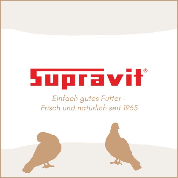 Supravit Logo mit dem Slogan Einfach gutes Futter - Frisch und natürlich seit 1965