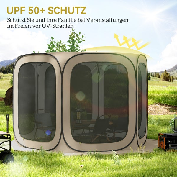 Outsunny Pop-up-Campingzelt Screen Tent klappbar Raumzelt mit Tragetasche, Mesh-Tür, Familienzelt Pavillon für 6 Personen, Camping, Garten, Terrasse, 340 x 300 x 220 cm, Khaki