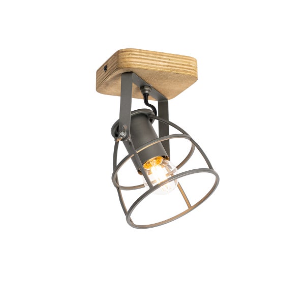 Deckenstrahler aus Holz und Metall im Industrial Stil mit einem Leuchtmittel