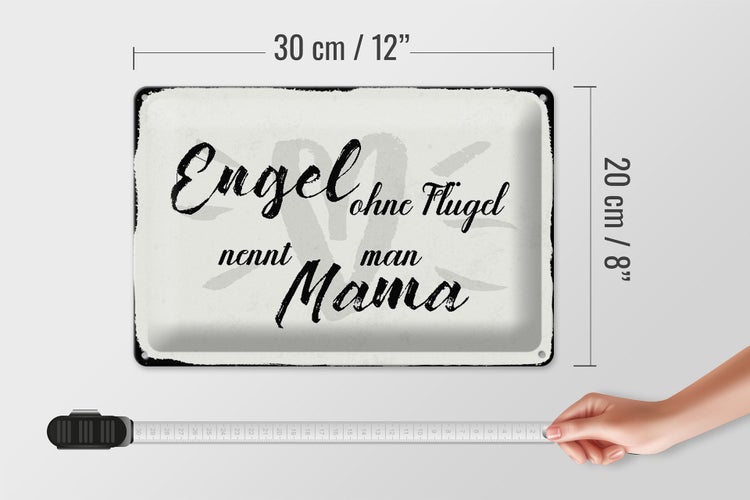 Blechschild Spruch 30x20cm Engel ohne Flügel Mama Herz