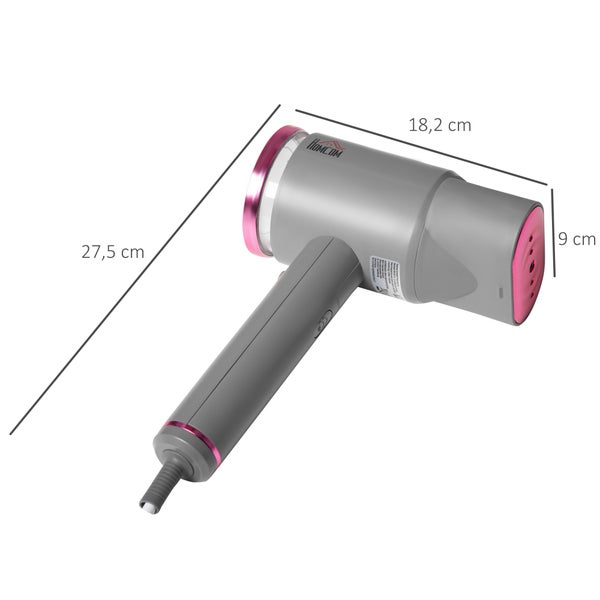 HOMCOM Dampfglätter Dampfbürste Steamer Reisebügeleisen faltbar Kleidung Hemden Dampfbügeleisen mit 160 ml Wassertank 1520 W schnelles Aufheizen Aluminium Kunststoff Grau+Rosa 27,5 x 18,2 x 9 cm