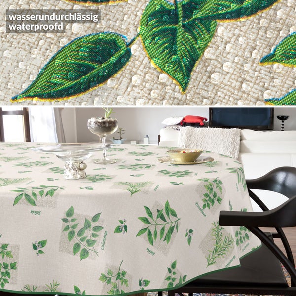 Wasserdichte Tischdecke mit Kräutermuster auf einem Esstisch