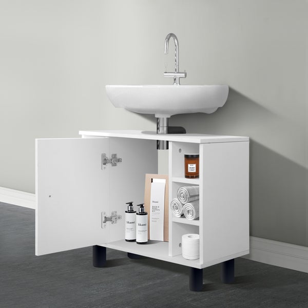 ML-Design Badmöbel-Set 2-teilig, Badezimmermöbel Set Badmöbel Set Badezimmerset, Waschtisch mit Unterschrank Spiegelschrank Hängeschrank Badezimmerschrank Badschrank, Stil Modern, Weiß, Holz, Stauraum