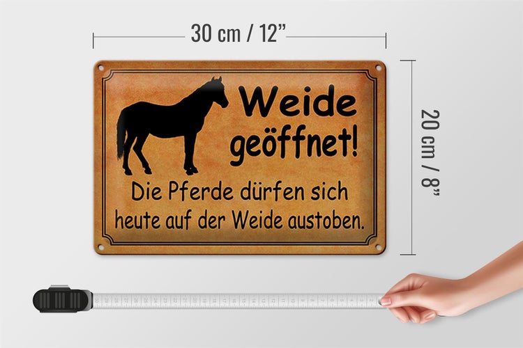 Blechschild Spruch 30x20cm Weide geöffnet Pferde dürfen