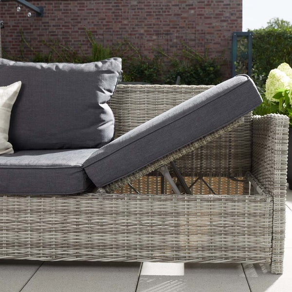 Home Deluxe - Polyrattan Sitzgruppe BAHIA- inkl. Hocker, Tisch mit Glasplatte und Sitzpolster I Loungemöbel, Outdoor Sofa, Garten- & Balkonmöbel
