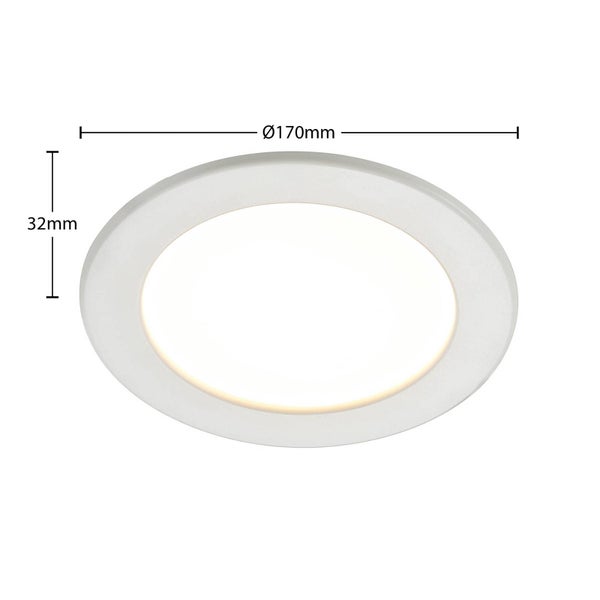 Runde LED-Einbauleuchte mit einem Durchmesser von 170 Millimetern und einer Höhe von 32 Millimetern.