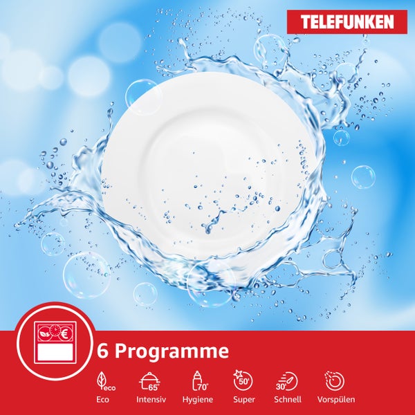 Telefunken Geschirrspüler 60 cm teilintegrierbar Einbau Spülmaschine 12 Maßgedecke 6 Programme AquaStop GET6012DI