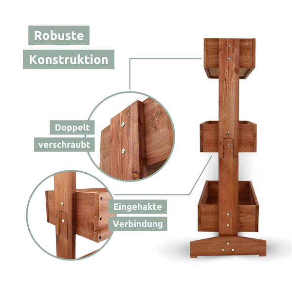 holz4home Hochbeet mit 3 Ebenen inkl. Gartenvlies & Handschuhe