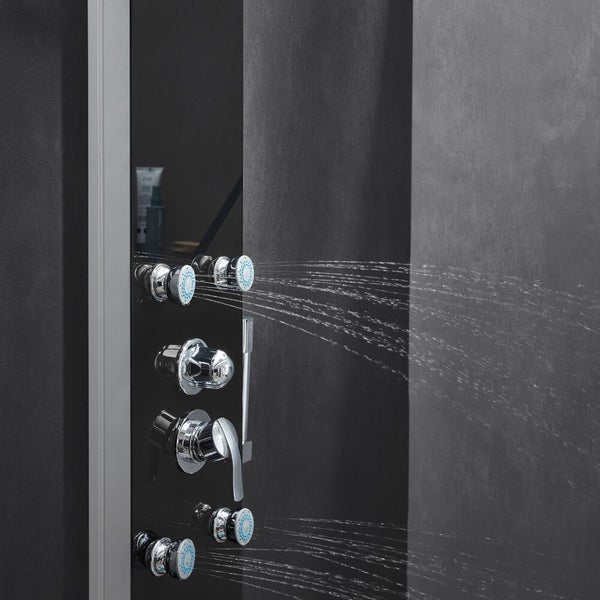 Duschpaneel mit integrierten Massagedüsen und Einhebelmischer in modernem Design für die Wandmontage in der Dusche.