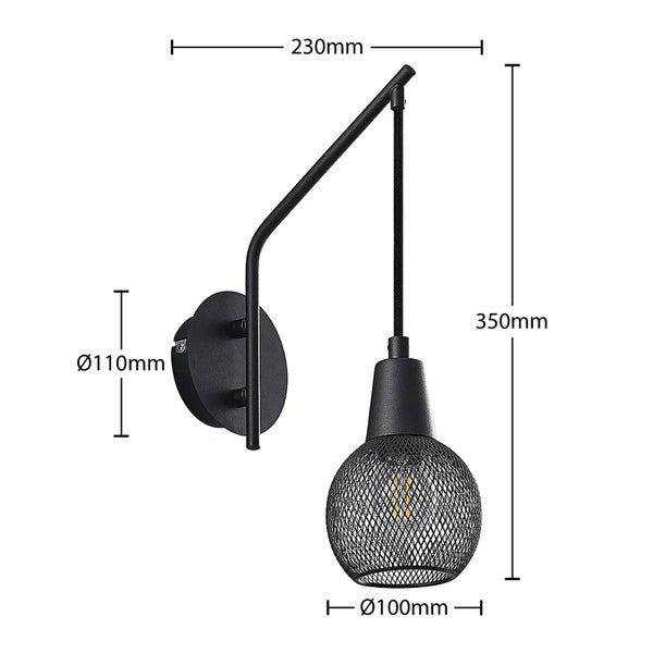 Schwenkbare Wandleuchte mit Drahtschirm, Durchmesser 100 Millimeter