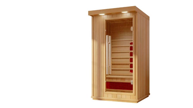 FinnTherm Infrarotkabine Freya Infrarotkabine 1 Sitzbänke aus Holz Saunakabine mit 45 mm Wandstärke, Systemsauna