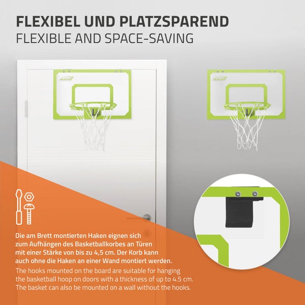 Basketballkorb zur flexiblen und platzsparenden Montage an Türen oder Wänden